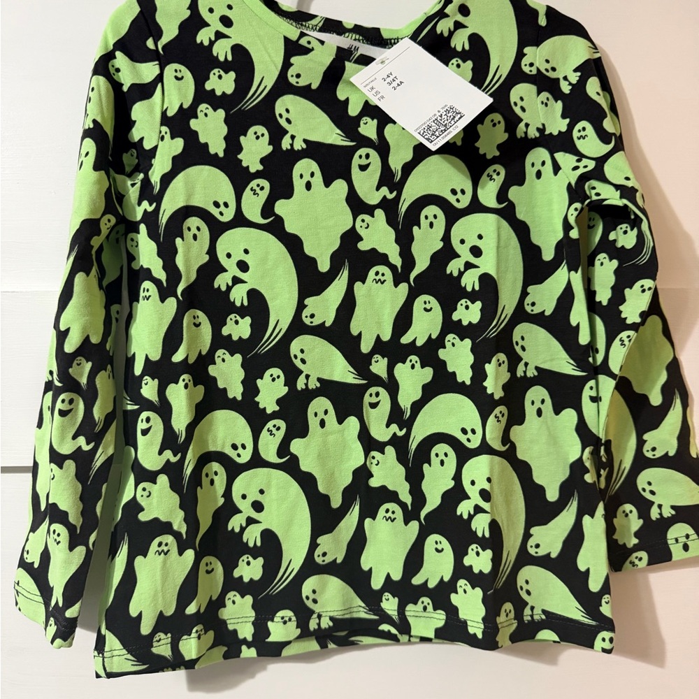 Green Ghost Pattern Long Sleeve Shirt